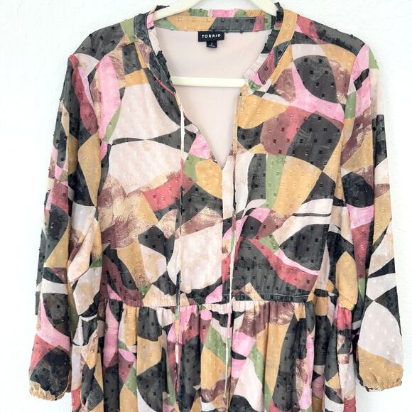 Torrid Womens Mini Clip Dot Front Keyhole Dress Size 2X Mini-Midi Geo Print - Picture 4 of 11